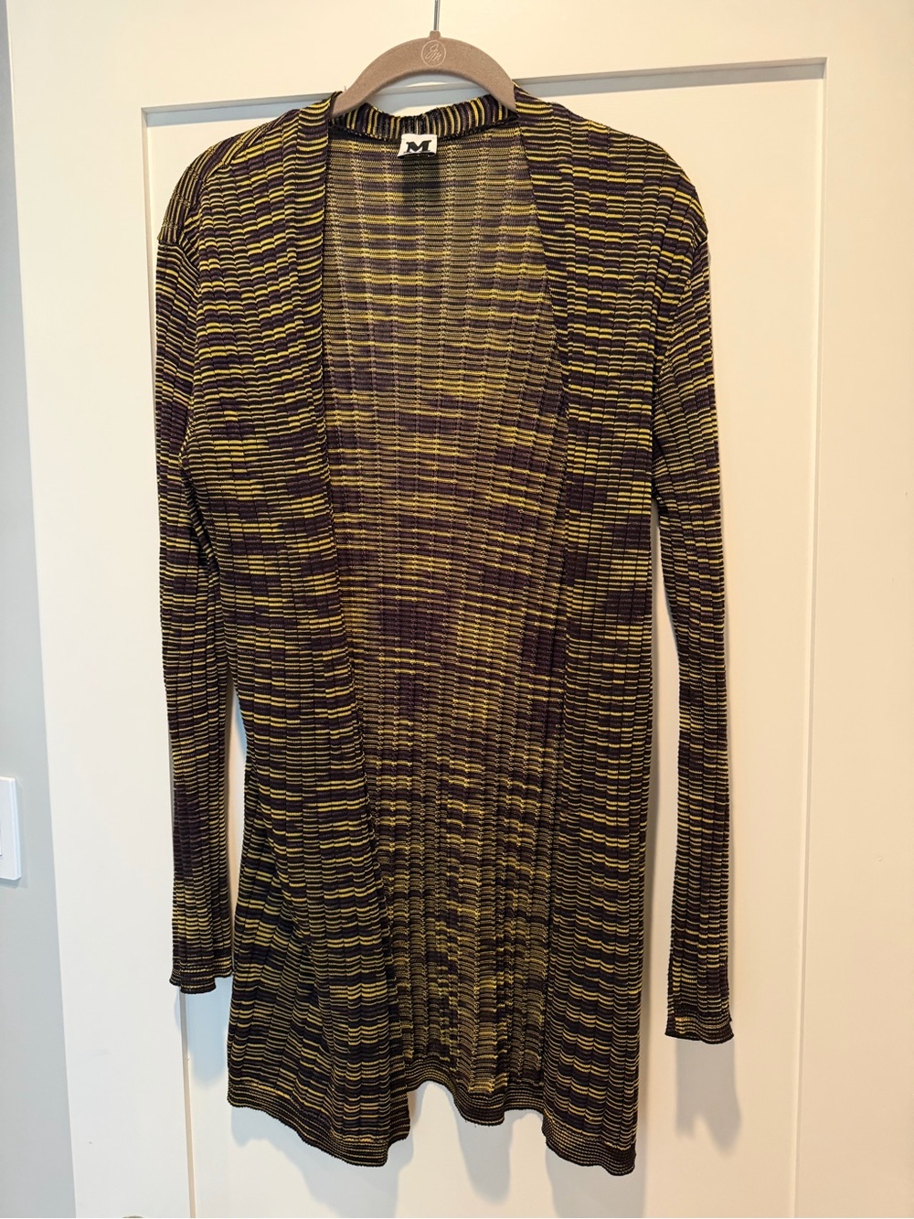Missoni Striped Open-Front Cardigan in Black, Yellow and Purple